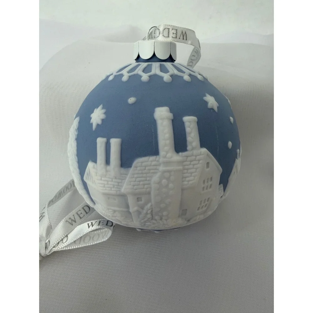 Wedgwood Jasperware Blue White Winter Scene Christmas Ball Ornament Bauble